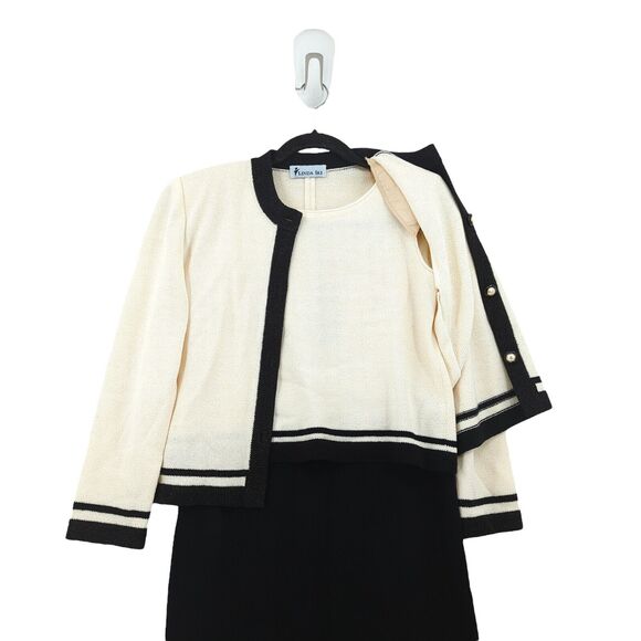Linda Iki Women M Suit Set White Black Knit Blazer Blouse Skirt Shimmer VTG FLAW - Picture 6 of 14